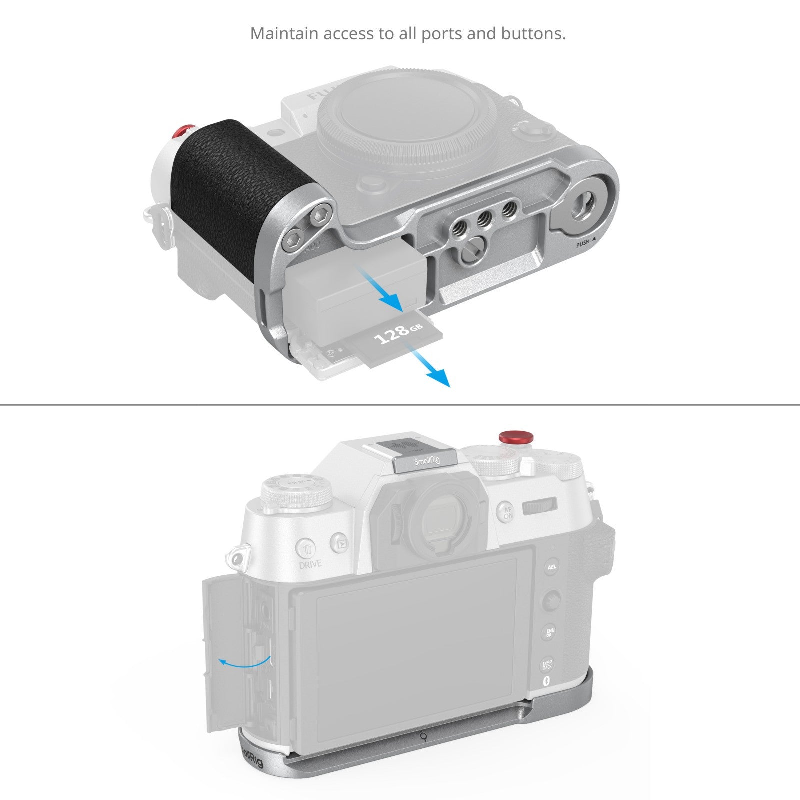 SMALLRIG L-Bracket Per Fujifilm X-T50 – Impugnatura In Silicone Con Piastra Arca Integrata E Copertura Hot Shoe, Argento