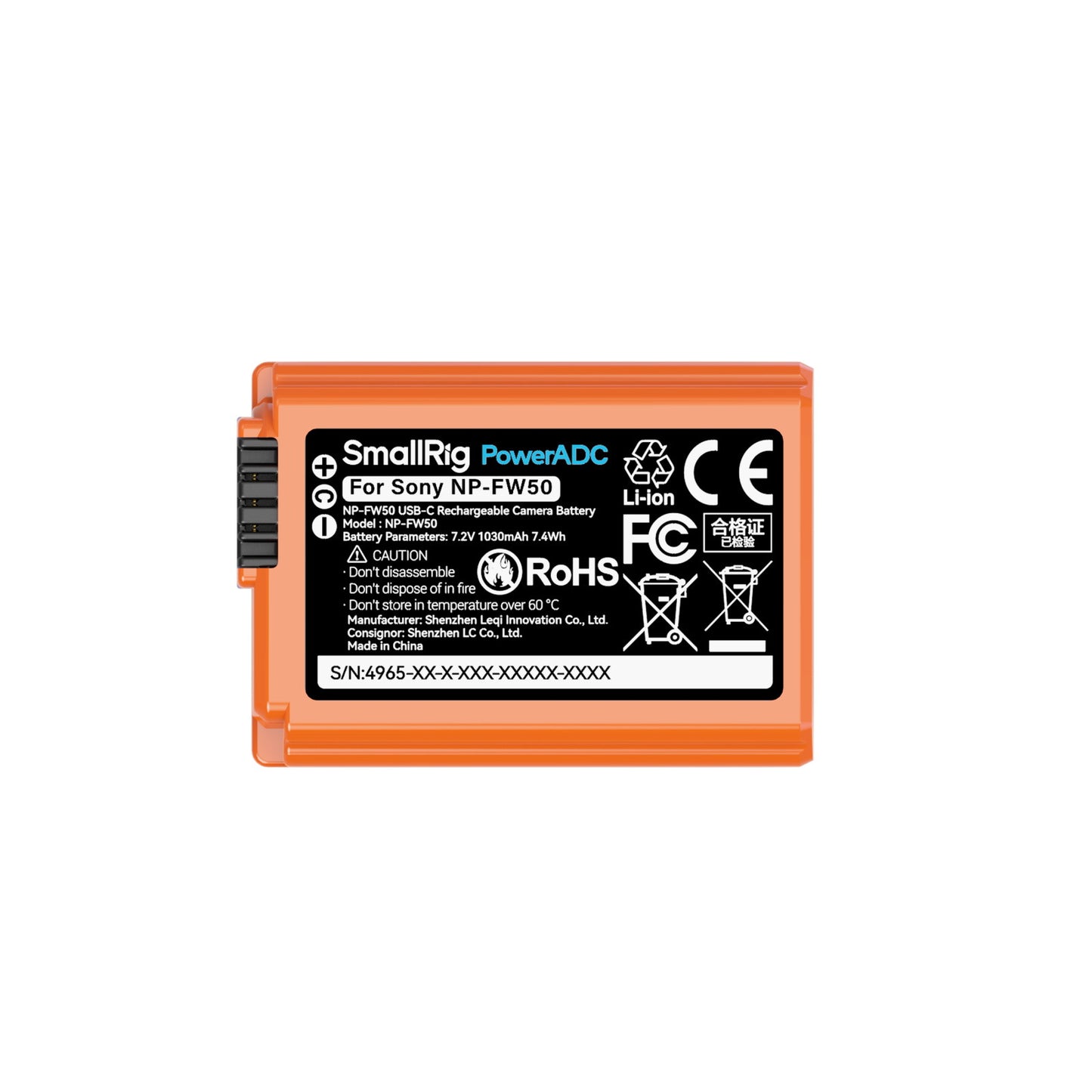 SmallRig USB-C Rechargeable Camera Battery for Sony NP-FW50 (Orange) 4965