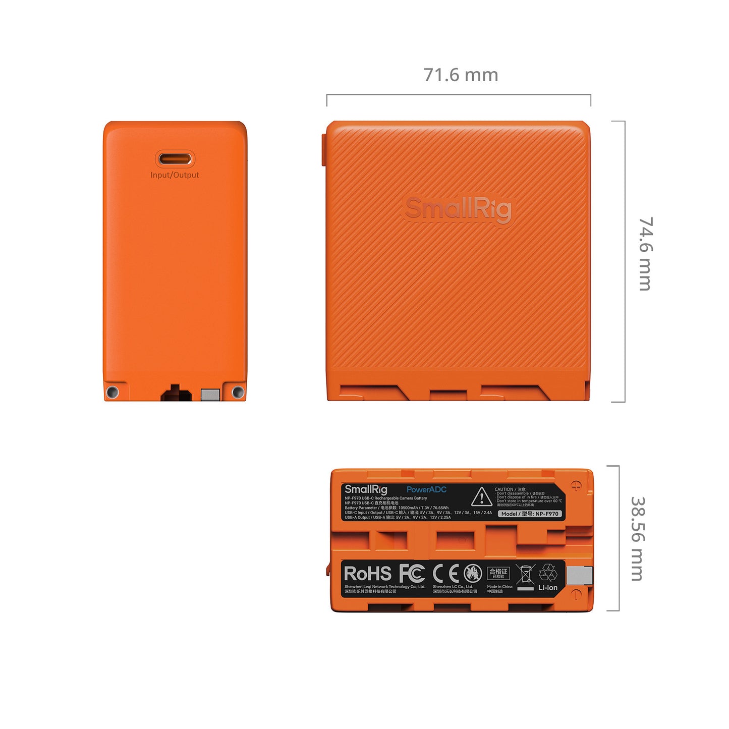 SmallRig USB-C Rechargeable Camera Battery for Sony NP-F970 (Orange) 4576
