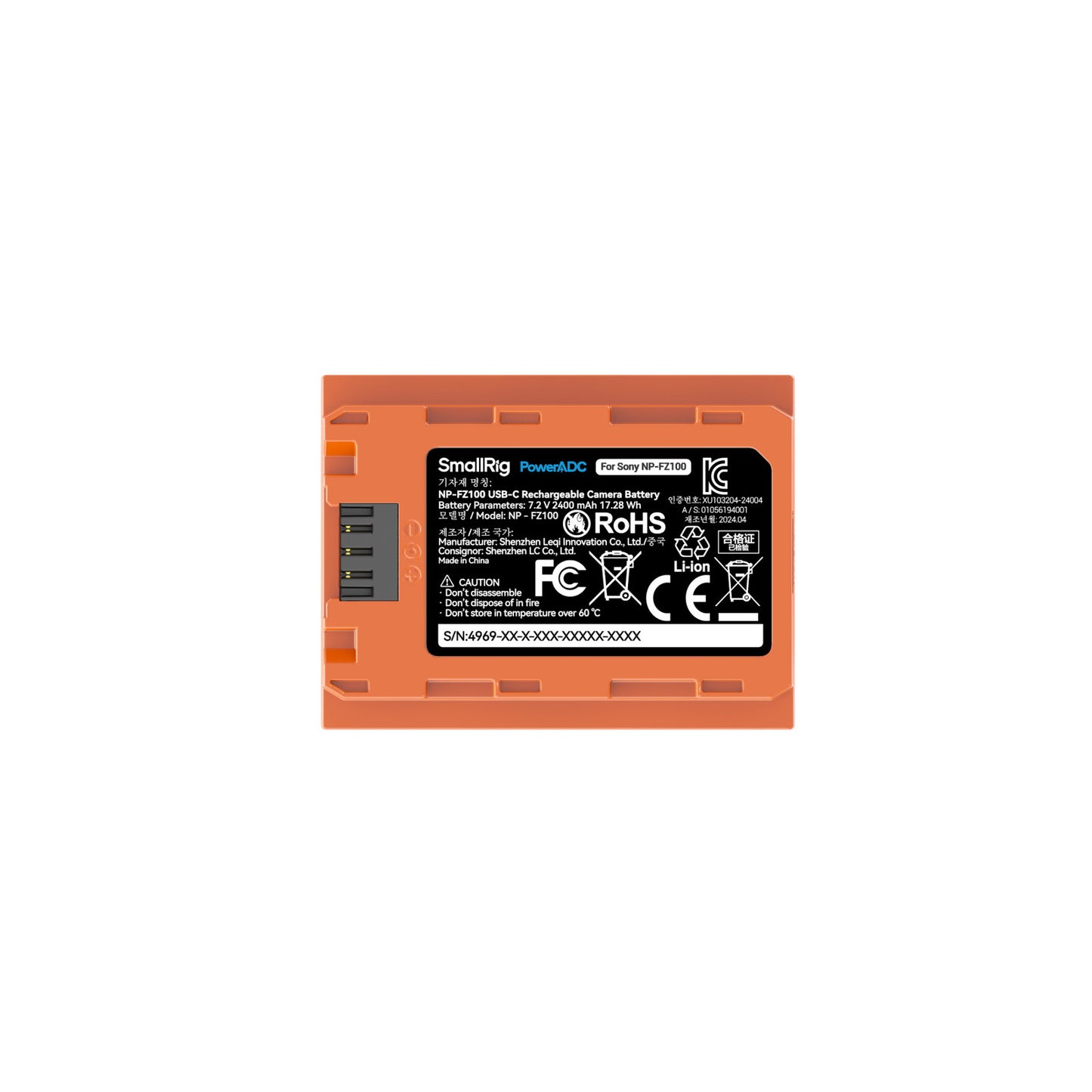 SmallRig for Sony NP-FZ100 USB-C Rechargeable Camera Battery (Orange) 4969